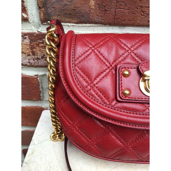 MARC JACOBS Red Quilted Leather Gold Crossbody Bag Shoulder Handbag - Picture 4 of 12